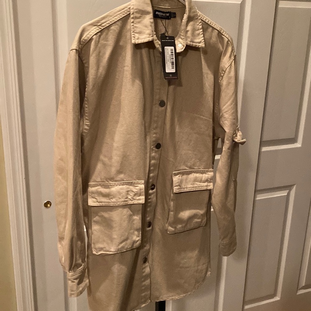 Oatmeal Pocket Denim Shirt Dress- could be jacket also. SZ 0 but oversized.
